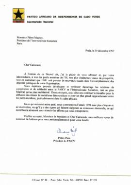 Carta do Presidente do PAICV ao Presidente da Internacional Socialista, Pierre Mauroy