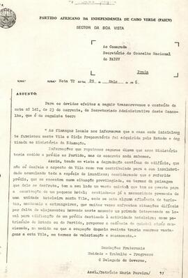 Nota nº 72, de 29 de maio de 1986, do Setor da Boa Vista do PAICV