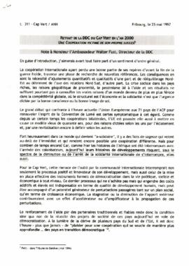 Retrait de la DDC du Cap Vert en l’an 2000: Une coopération victime de son propre succés? Note à Monsieur l’Ambassadeur Walter Fust, Directeur de la DDC