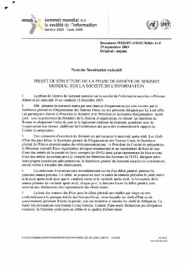 Note du Secrétariat Exécutif: Projet de structure de la phase de Genéve du Sommet Mondial sur la Société de l'Information
