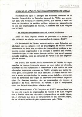 Sobre as relações do PAICV com as organizações de massas