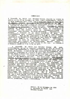 Comunicado da Direção do PAICV nos Estados Unidos