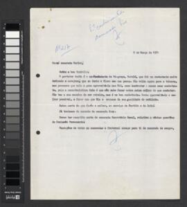 Carta datada de 09 de março de 1971, assinada por Aristides Pereira e dirigida a Pedro Pires