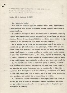 Carta convite enviada ao camarada Mário de Andrade, por Olívio Pires, membro da Comissão Política do PAICV