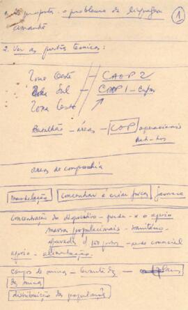Notas manuscritas do Comandante Pedro Pires, sobre assuntos diversos
