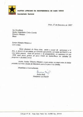 Carta do Presidente do PAICV ao Primeiro da Guiné-Bissau, Carlos Correia