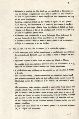Relatório-síntese da missão do Camarada 1° Comandante Honório Chantre, membro da Comissão Política do PAICV e Ministro da Defesa Nacional a Guiné-Bissau, no dia 14 de janeiro de 1984