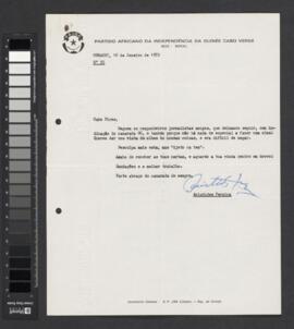 Oficio nº 55, de 10 de janeiro de 1972, de Aristides Pereira ao camarada Pedro Pires