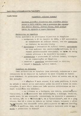 Simpósio Amílcar Cabral: Algumas questões abordadas nas reuniões realizadas a 22-09 e 12-10, com a presença dos camaradas Abílio Duarte, Olivio Pires, José Araújo, Mario de Andrade  e Lopes Pereira