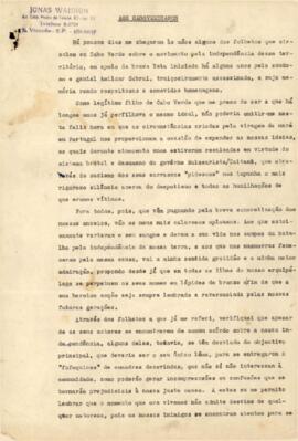 Carta de Jonas Wahnon, cidadão caboverdiano residente no Brasil, endereçado aos caboverdianos