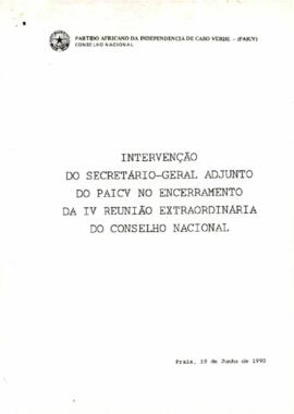 Intervenção do Secretário-Geral Adjunto do PAICV no Encerramento, da IV Reunião Extraordinária do Conselho Nacional