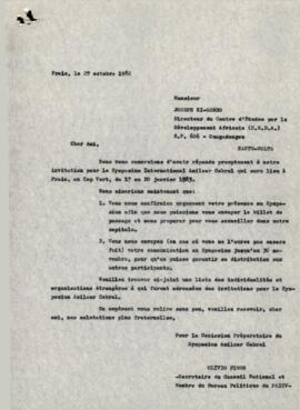 Lettre envoyée à Mr. Joseph Ki-Zerbo, par Olivio Pires, Secrétaire du Bureau Politique du PAICV