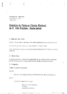 Relatório de visita ao Círculo Eleitoral de São Joao Batista -Santa Isabel, pelo deputado Aristides Lima