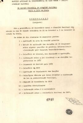 Comunicado da 5ª Sessão ordinária do Conselho Nacional do PAICV