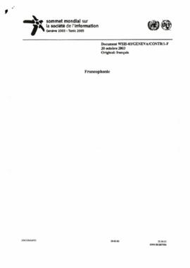 Sommet Mondial sur la Société de L'information: Contribution de la francophonie au Sommet mondial sur la société de l’information