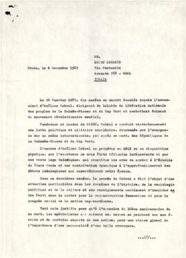 Lettre envoyée au camarade Lucio Luzzoto, par Olívio Pires, Secrétaire du Bureau Politique du PAICV