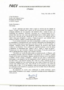 Carta do Presidente do PAICV ao Presidente da República de Angola, José Eduardo dos Santos