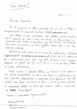 Carta do Presidente do PAICV, Pedro Pires a Óscar Oramas
