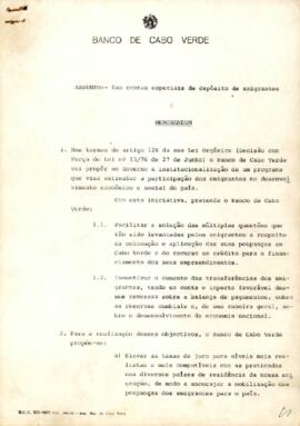 Memorando: Das contas especiais de depósito de emigrantes