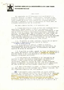 Comunicado do Conselho Nacional do PAICV