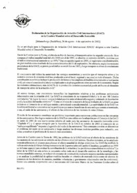 Declaración de la Organización de Aviación Civil Internacional (OACI) , en la Cumbre Mundial sobre el Desarrollo Sostenible