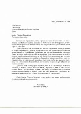 Carta do Presidente do PAICV ao Primeiro Secretário do Partido Socialista Senegalês, Mr. Tanor Dieng