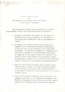 Declaration on the formation of the Provisional Governement of the State of Palestine