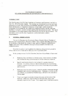 Co-Chairmen's Report: GCA  Sub-committee on Governance and Democracy