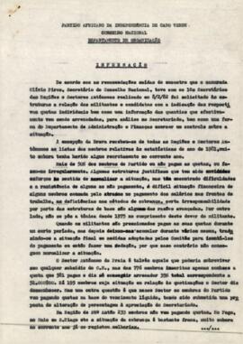 Informação do Departamento de Organização do Conselho Nacional do PAICV