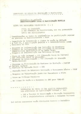 Seminário da Reflexão sobre o Desenvolvimento Local e Participação Popular: Lista dos documentos disponíveis