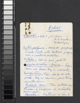 Mensagem manuscrita dirigida ao camarada Pires