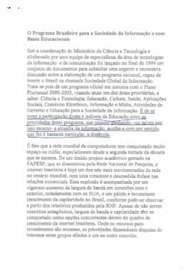 Programa Brasileiro para a Sociedade da Informação e suas bases educacionais