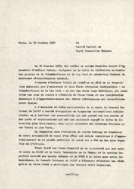 Lettre envoyée au Comité Central du Parti Communiste Chinois, par Olivio Pires,  Secretaire du Conseil National  et membre du Bureau Politique du PAICV