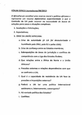 Temas abordados pelo Presidente da República, Comandante Pedro Pires, no Fórum África Joanesburgo
