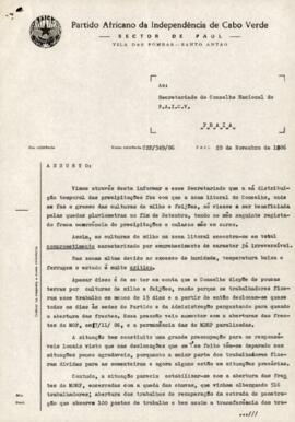 Oficio do Setor do Paul, Vila das Pombas, Santo Antão ao Secretariado do Conselho Nacional do PAICV