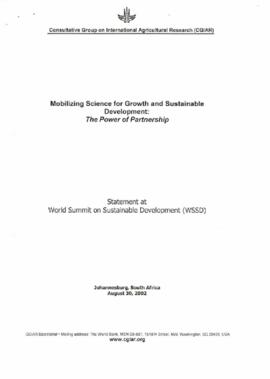 Cimeira Joanesburgo: Consultative  Group on International Agricultural Research (CGIAR), mobilizing science for growth and sustainable development, the power of partnership