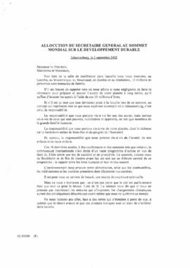 Cimeira Joanesburgo: Allocution du Secretaire General au Sommet Mondial sur le Developpement Durable