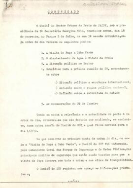 Comunicado do Comité do Setor Urbano da Praia, do PAICV