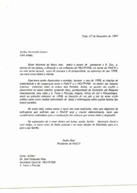 Carta do Presidente do PAICV ao Secretário-Geral do MLSTP- PSD, José Fortunato Pires