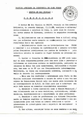 Comunicado do Setor do PAICV de São Nicolau