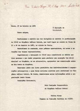 Carta-convite enviada à Direção da C.I.D.A.C, por Olivio Pires, membro da Comissão Política do PAICV