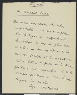 Manuscrito de Aristides Pereira ao Comandante  Pedro Pires