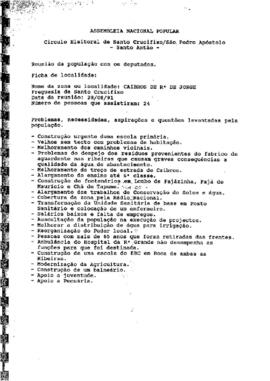 Relatório das deslocações dos deputados as várias localidades do círculo eleitoral de Santo Crucifixo, São Pedro Apostolo (Santo Antão) e das respetivas reuniões, por Jorge Morais Monteiro