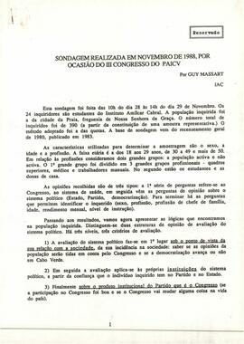 Sondagem realizada em novembro de 1988, por ocasião do III Congresso do PAICV, por Guy Massart