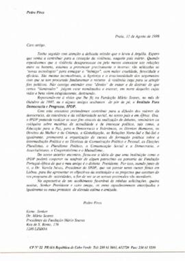 Carta do Presidente do PAICV, Comandante Pedro Pires ao Presidente da Fundação Mário Soares, Dr. Màrio Soares