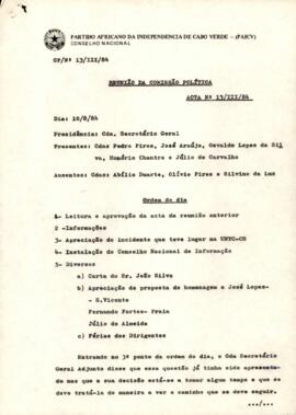 Ata nº 13/III/84, da Comissão Política do PAICV