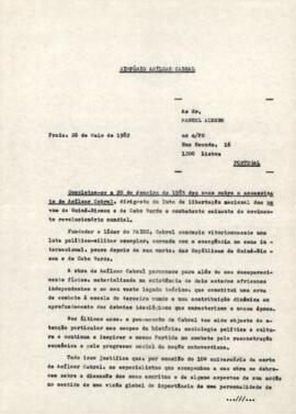 Carta-convite  enviada ao Sr. Manuel Alegre, por Olívio Pires