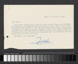 Carta datada de 19 de julho de 1969, assinada por Aristides Pereira e dirigida a Pedro Pires