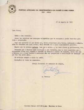 Carta de Aristides Pereira ao camarada Pedro Pires