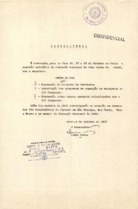Convocatória confidencial da Direção Nacional de Cabo Verde do PAIGC